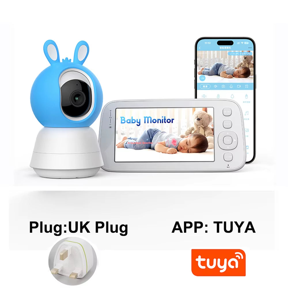 Ultimate 2K 4MP Smart Baby Monitor - 5-Inch Portable Display, APP Control, Cry Detection & Night Vision!
