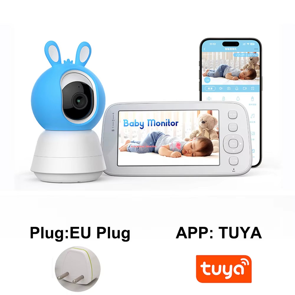Ultimate 2K 4MP Smart Baby Monitor - 5-Inch Portable Display, APP Control, Cry Detection & Night Vision!